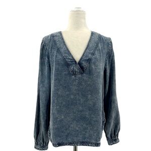 Pilcro and the Letterpress Denim Blue V-Neck Blouse
